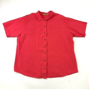 Ezze Wear cotton button down shirt deep coral short sleeve womens XL snap button